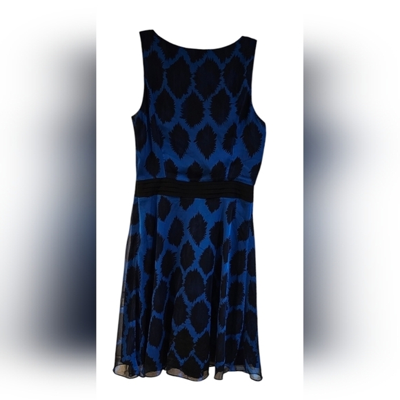 The Limited - Sleeveless Semi-Sheer Blue & Black Abtract Print Dress​​​​​ - Picture 3 of 10